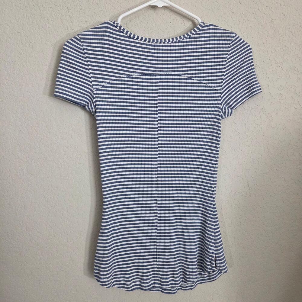 Free People Striped Ribbed Knit Top Womens Small Cut outs Short Sleeve Tee - Picture 2 of 9